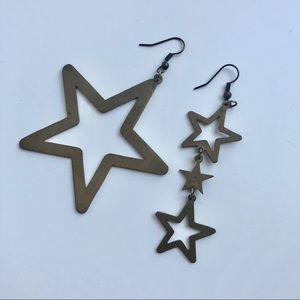 METAL STAR EARRINGS, in antique bronze / gold